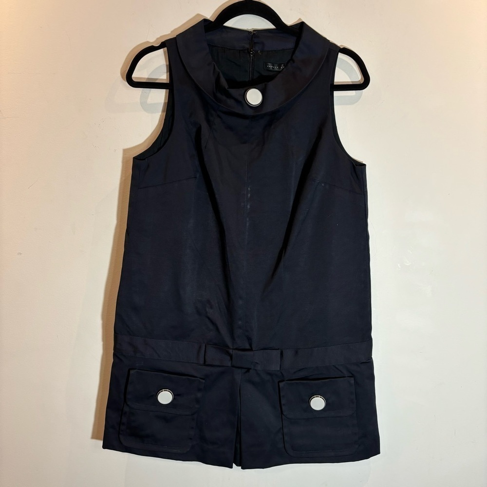 ROBERT RODRIGUEZ Sz 6 Boat Neck Patch Pockets Bow Pleated 70s inspired Dress